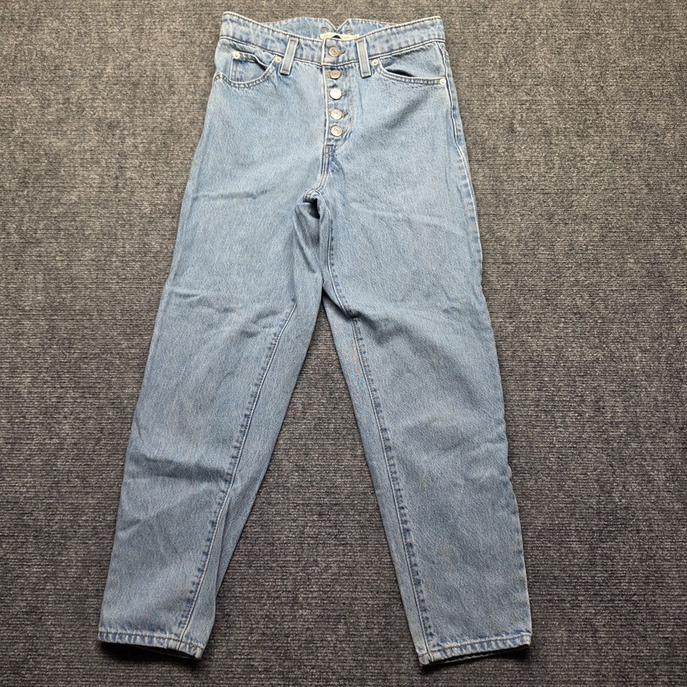 Levis High Waisted Mom Jean 26x27 Light Blue Wash Exposed Button Fly Rigid